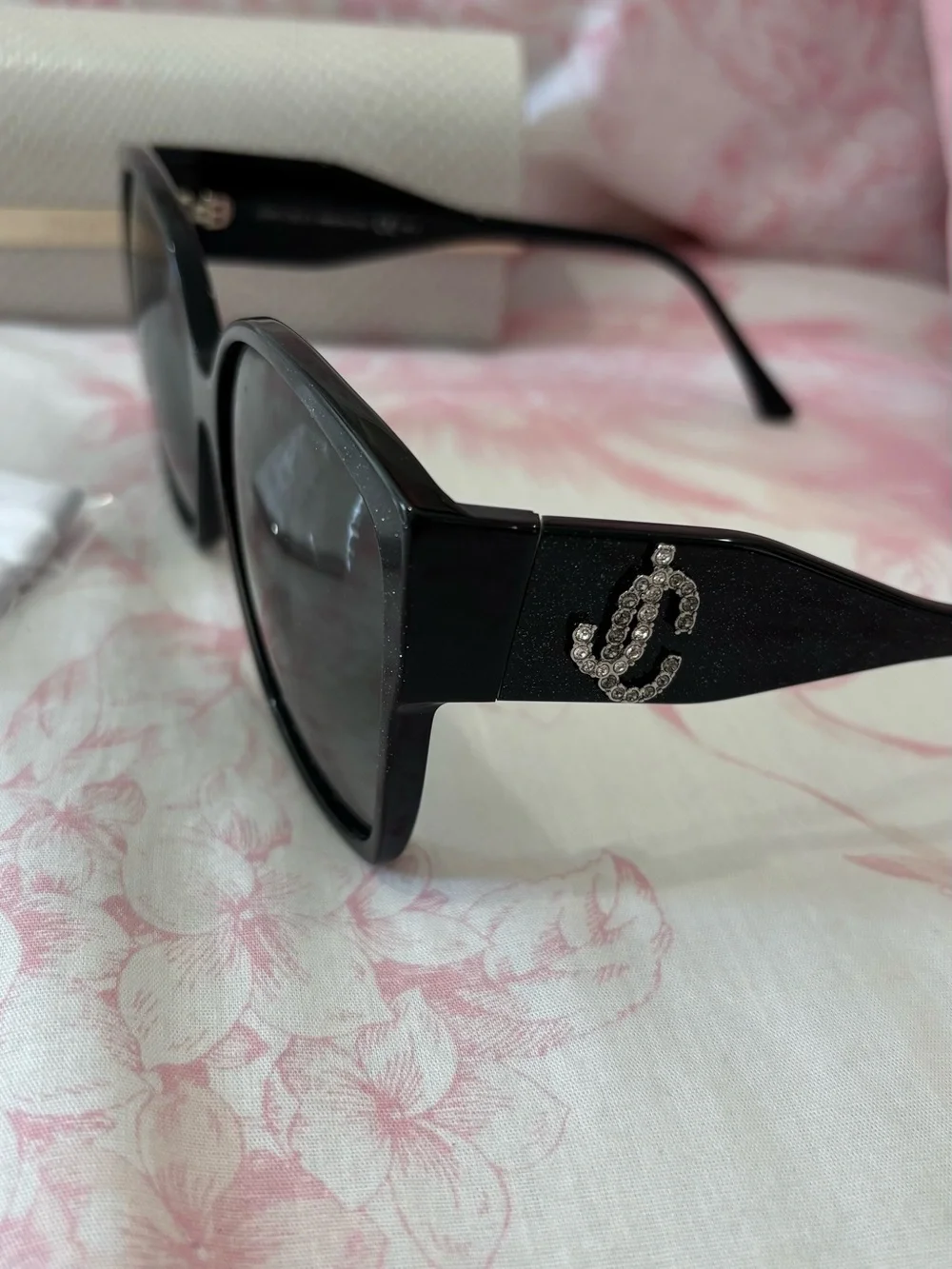 Jimmy Choo Black Oversized Square Sunglasses with Cream Case